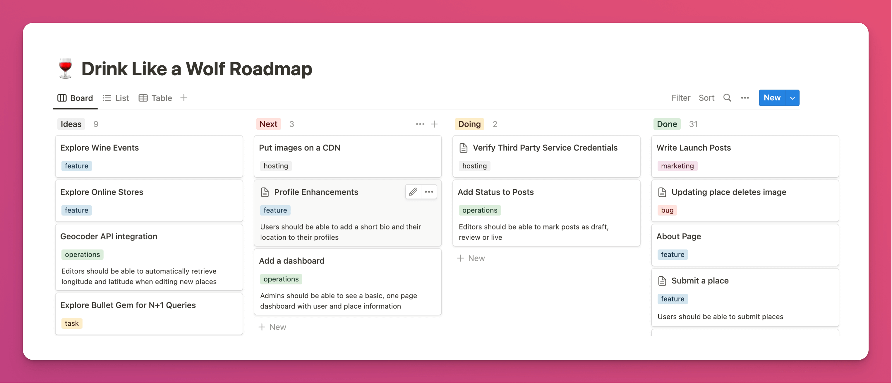 Notion Project Board